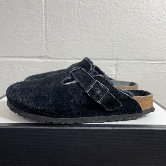 Birkenstock Boston Shearling Black Suede Clogs Mule Sandal Women's 39 EU/8 US - Picture 4 of 12